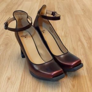 Fluevog Square Toe Red Heels w/Ankle Strap
